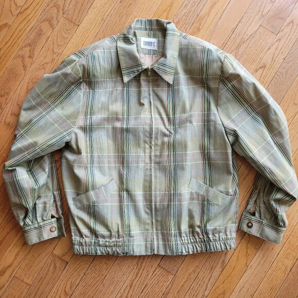 Conrad C Collection Plaid Bomber Jacket Collar SZ 12 Preppy Tennis Prep - Picture 1 of 16